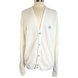 VTG IZOD Men's Mister Roger's White Button-Front Sweater Cardigan, Large